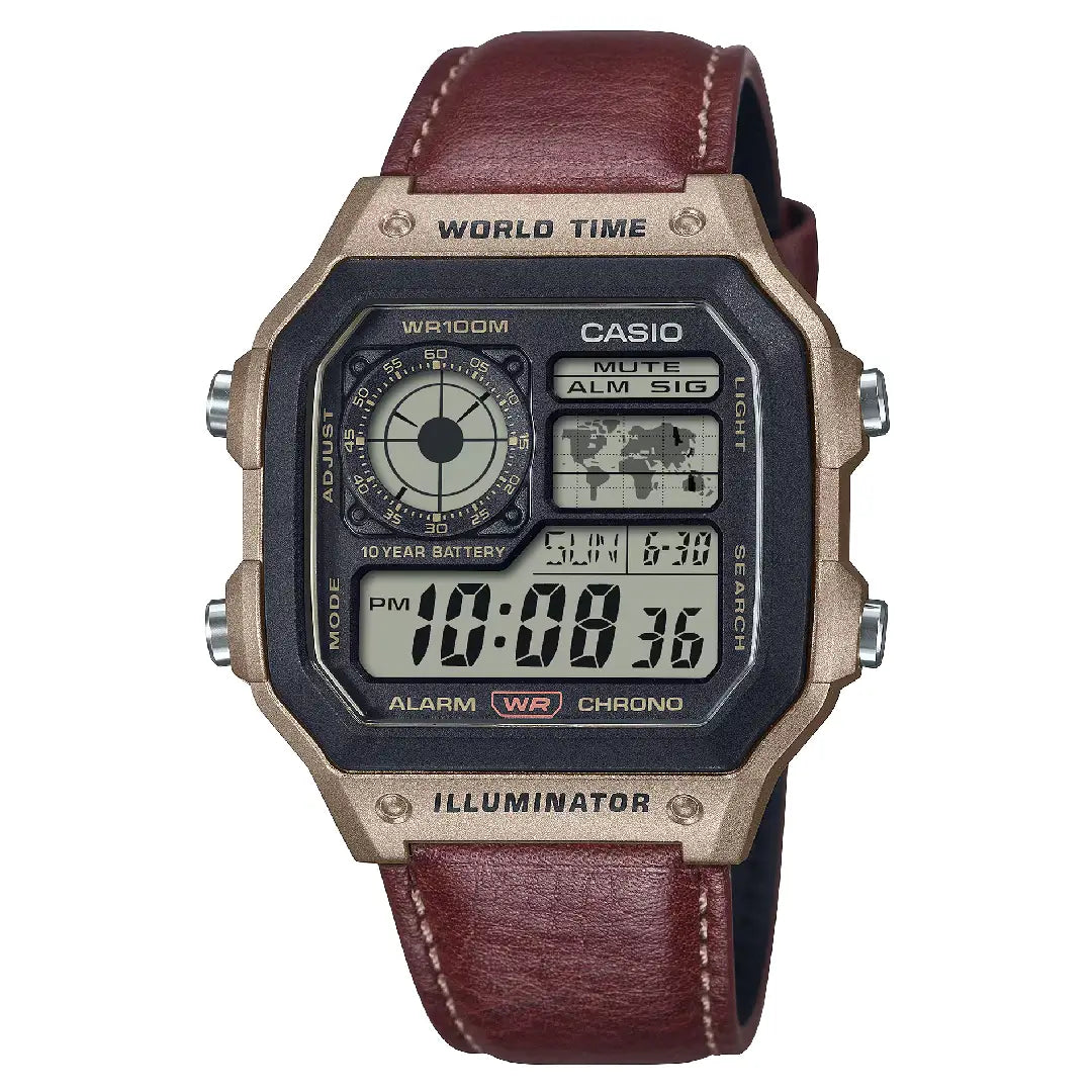 Casio Royale Digital World Time Leather Strap Men's Watch