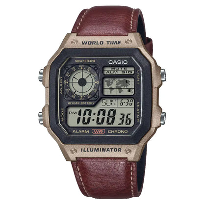 Casio Royale Digital World Time Leather Strap Men's Watch