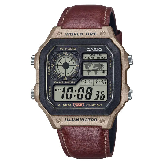 Casio Royale Digital World Time Leather Strap Men's Watch